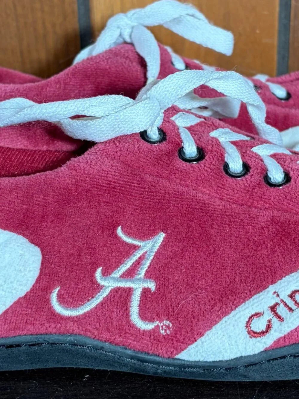 Comfy Feet Alabama Crimson Tide Velour Indoor/Outdoor Lace Slippers Mens Sz 7-8